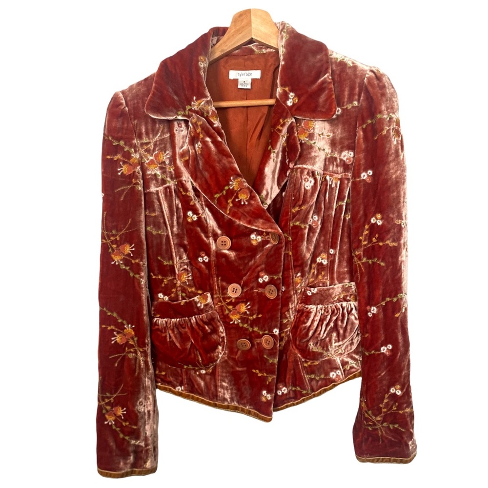 TYLER BOE Vintage Women's Long Sleeve Velour Embroidered Jacket Size 4